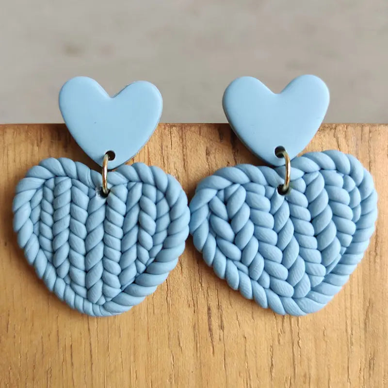 Light Blue Heart Clay Earrings