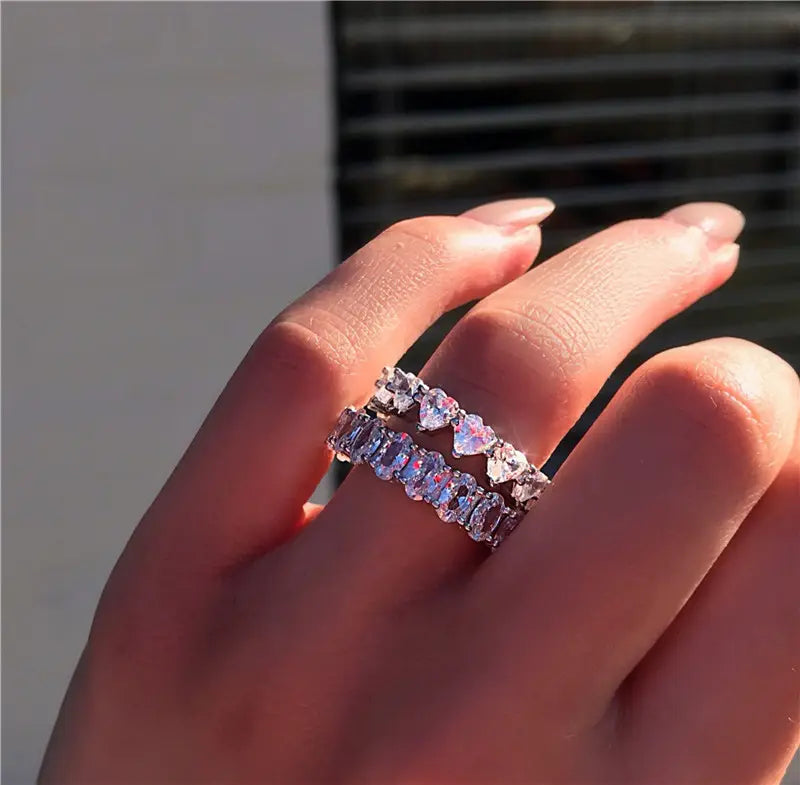 Heart Shaped Baguette Eternity Band CZ