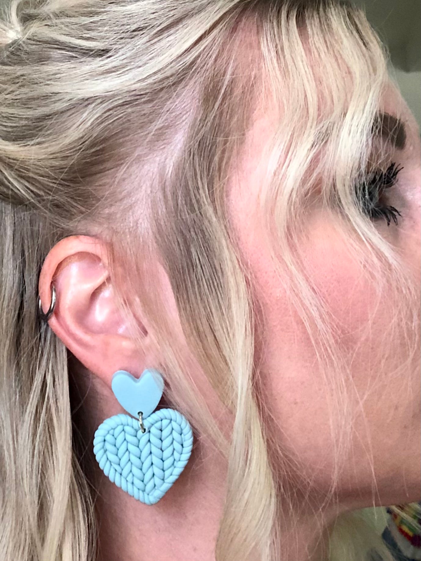 Light Blue Heart Clay Earrings