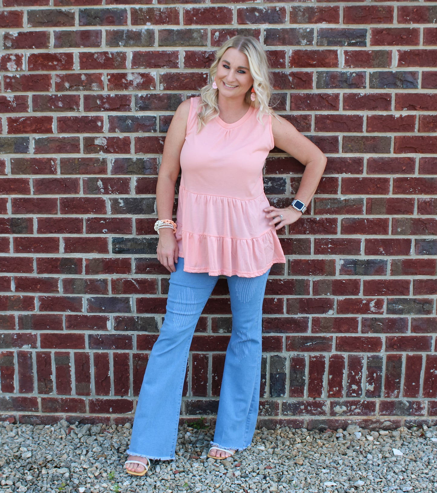 Pink Pleated Loose Tank Top