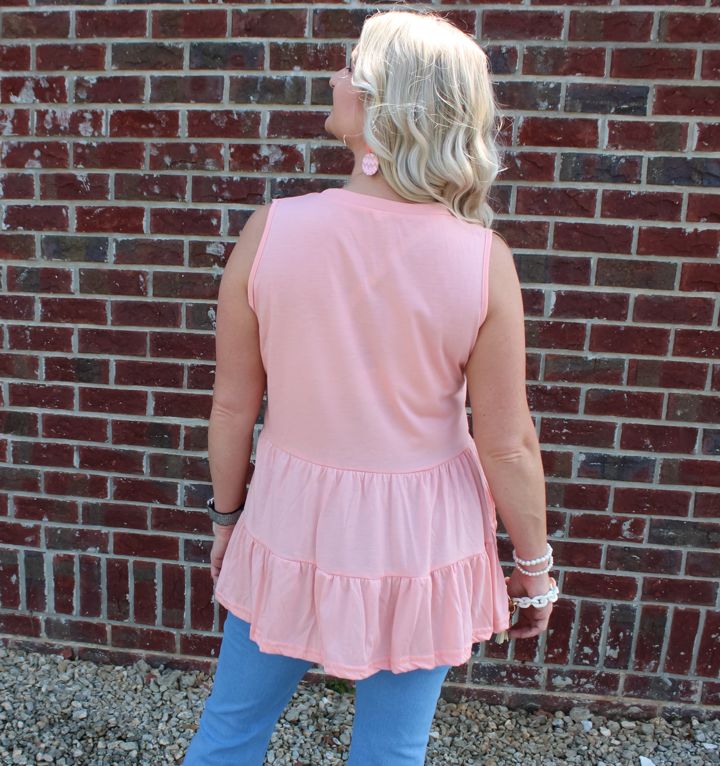 Pink Pleated Loose Tank Top