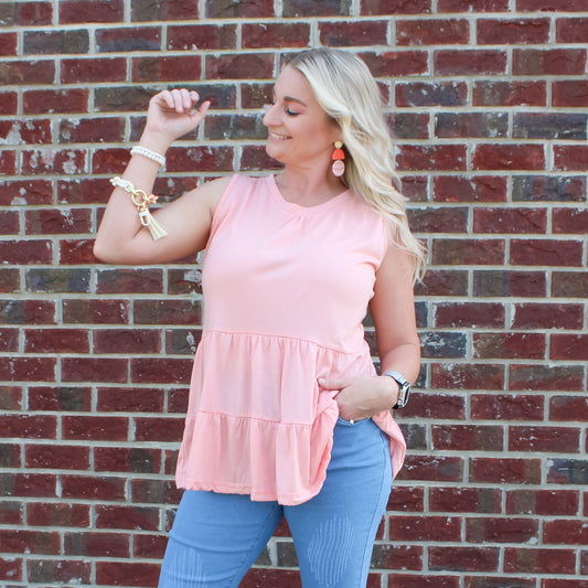 Pink Pleated Loose Tank Top