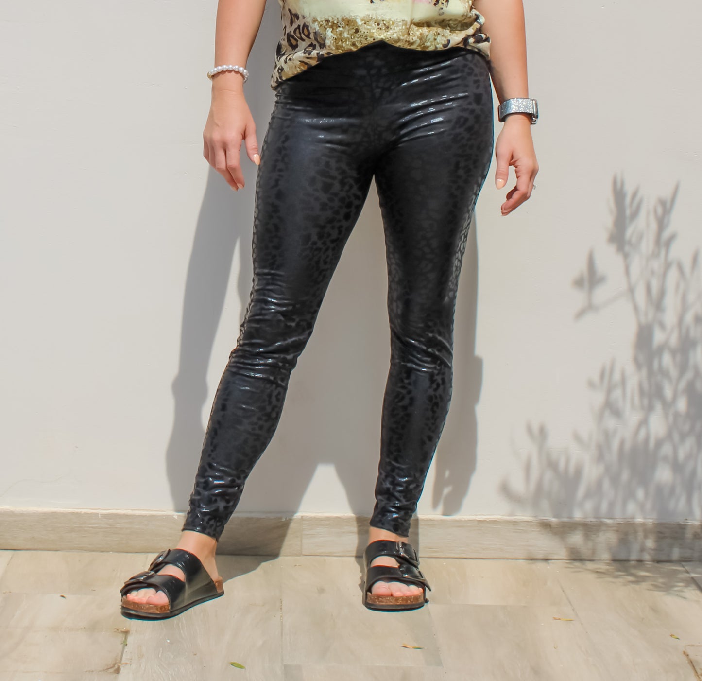 Black Shiny Leopard Leggings