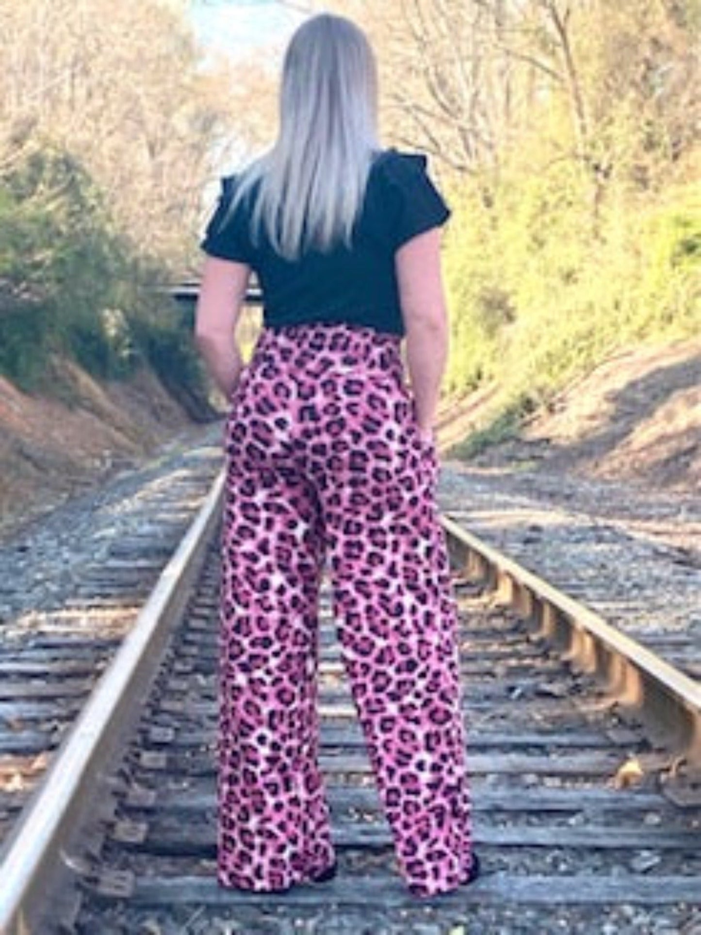 Pink Leopard Wide Leg Pants