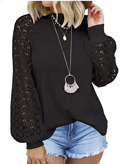 Hollow-Out Lace Blouse Lantern Long Sleeve